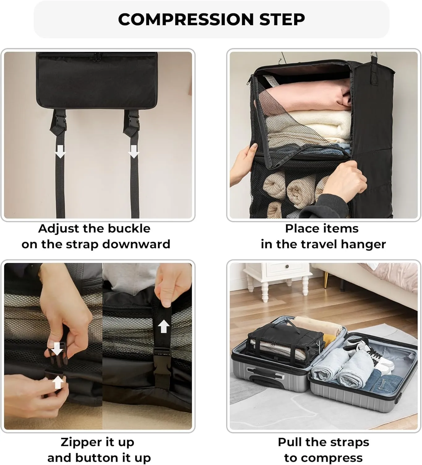 GRANNY SAYS Hanging Packing Cubes for Travel, Large Portable Hanging Suitcase Organizer, Foldable Compression Luggage Organizer Bags for Clothes, Carry on Closet Suitcase, XL-Black Travel Shelves