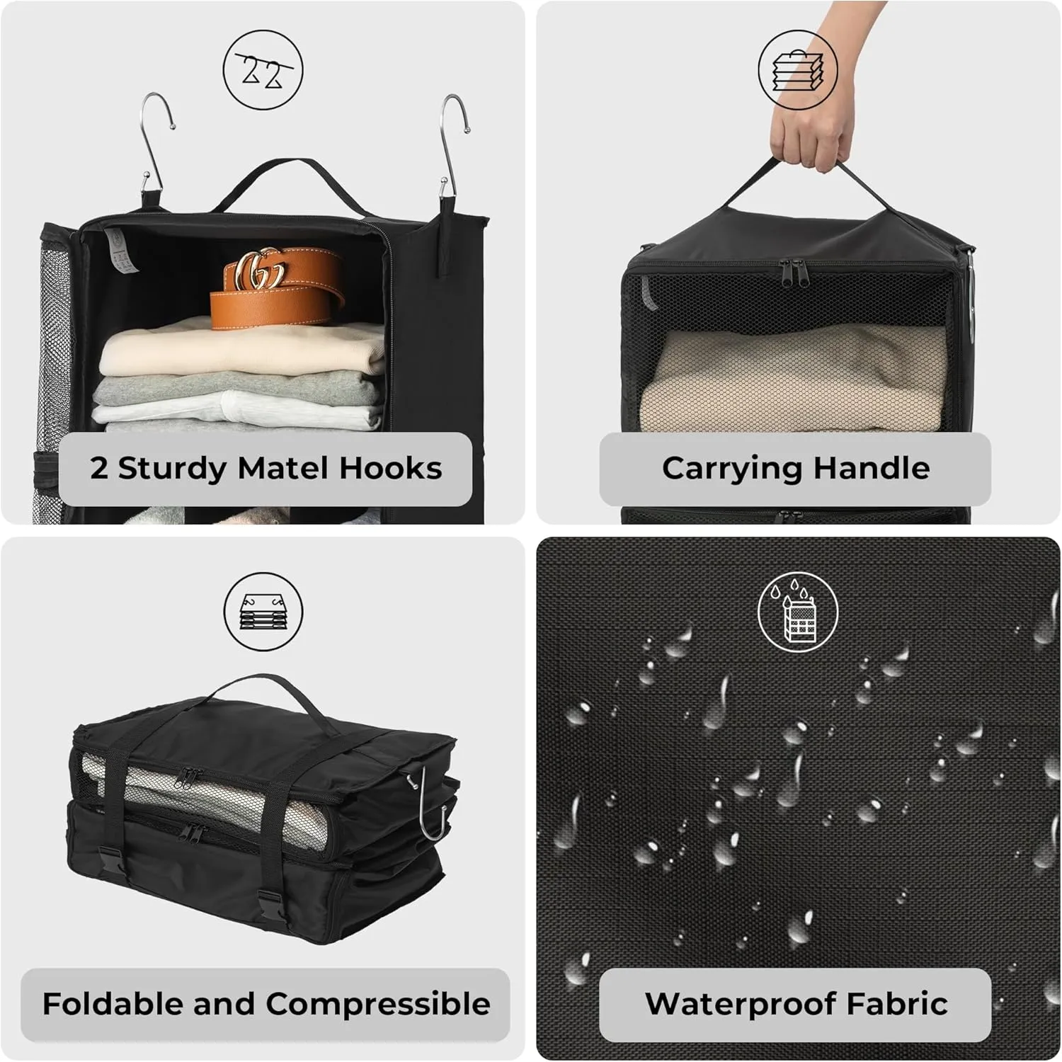 GRANNY SAYS Hanging Packing Cubes for Travel, Large Portable Hanging Suitcase Organizer, Foldable Compression Luggage Organizer Bags for Clothes, Carry on Closet Suitcase, XL-Black Travel Shelves