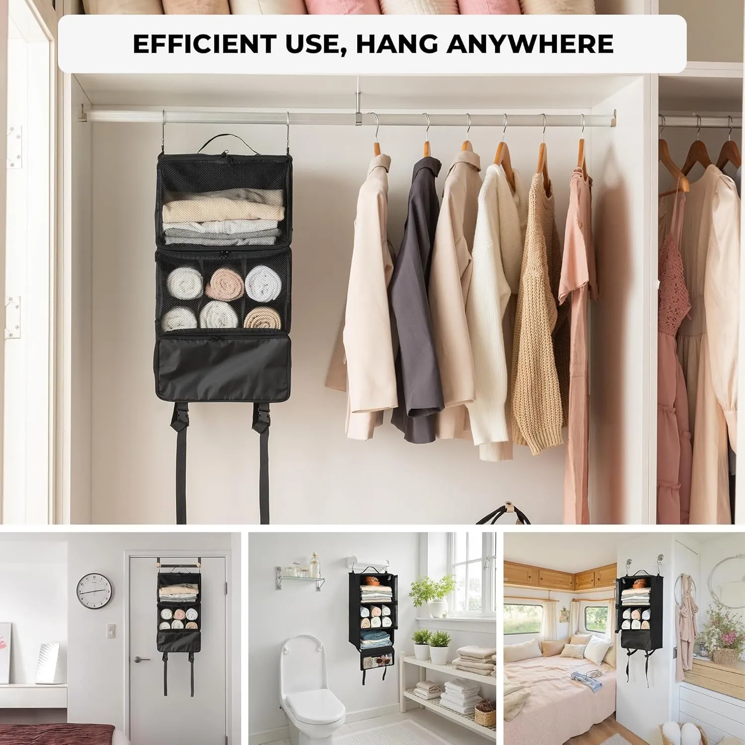 GRANNY SAYS Hanging Packing Cubes for Travel, Large Portable Hanging Suitcase Organizer, Foldable Compression Luggage Organizer Bags for Clothes, Carry on Closet Suitcase, XL-Black Travel Shelves
