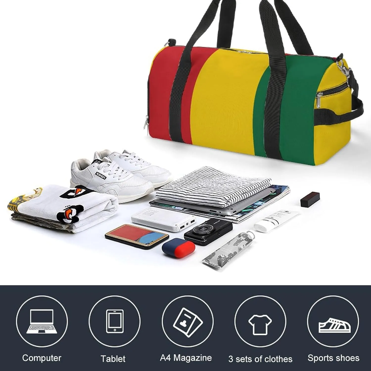Guinea Flag Sports Duffel Bag for Men Women with Wet Pocket Shoe Compartment