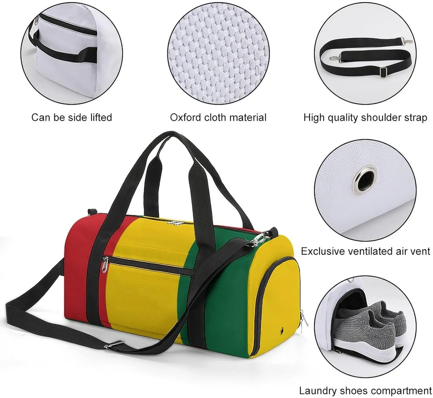 Guinea Flag Sports Duffel Bag for Men Women with Wet Pocket Shoe Compartment