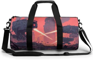 Gym Bag 17in for Men Women, Waterproof Foldable Sports Organizer, Durable Workout Travel Duffle Bag, Laser Combat in Ruins-225