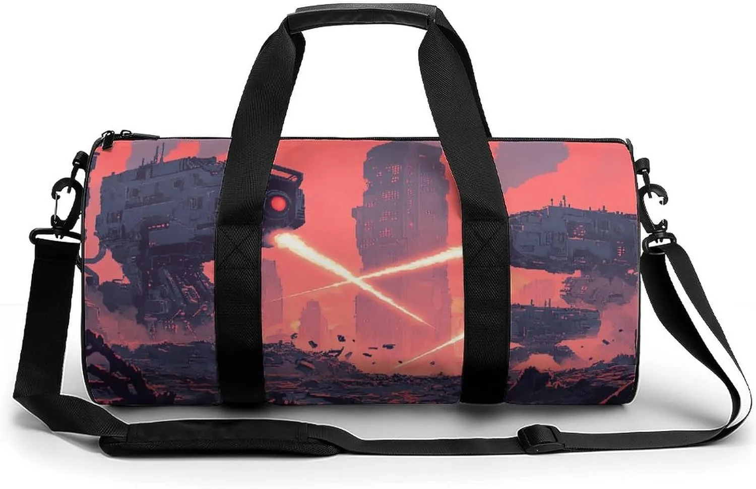 Gym Bag 17in for Men Women, Waterproof Foldable Sports Organizer, Durable Workout Travel Duffle Bag, Laser Combat in Ruins-225