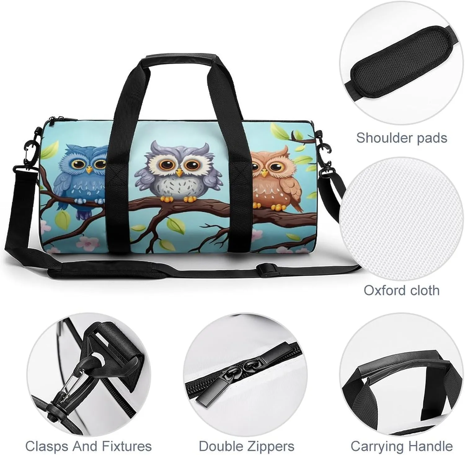 Gym Bag Owls On A Branch Duffel Bag for Men Women Overnight Bag with Shoe Compartment Workout Bags