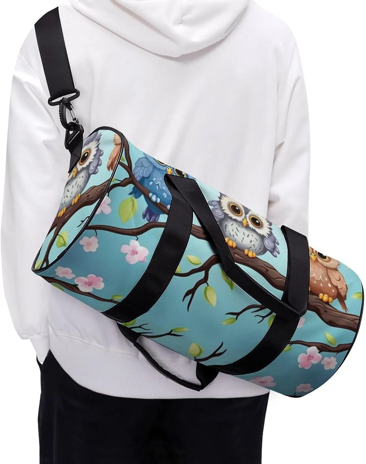 Gym Bag Owls On A Branch Duffel Bag for Men Women Overnight Bag with Shoe Compartment Workout Bags