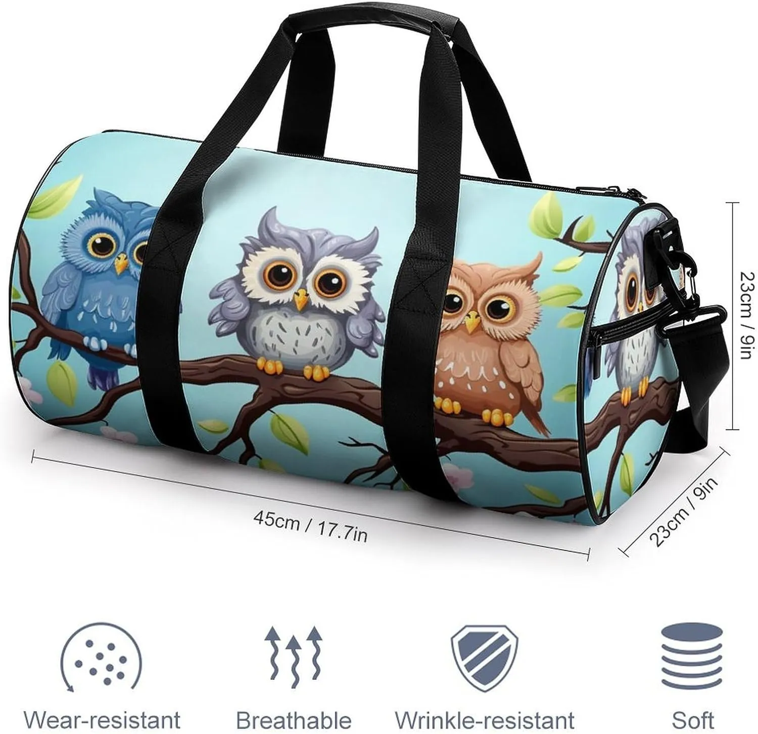 Gym Bag Owls On A Branch Duffel Bag for Men Women Overnight Bag with Shoe Compartment Workout Bags