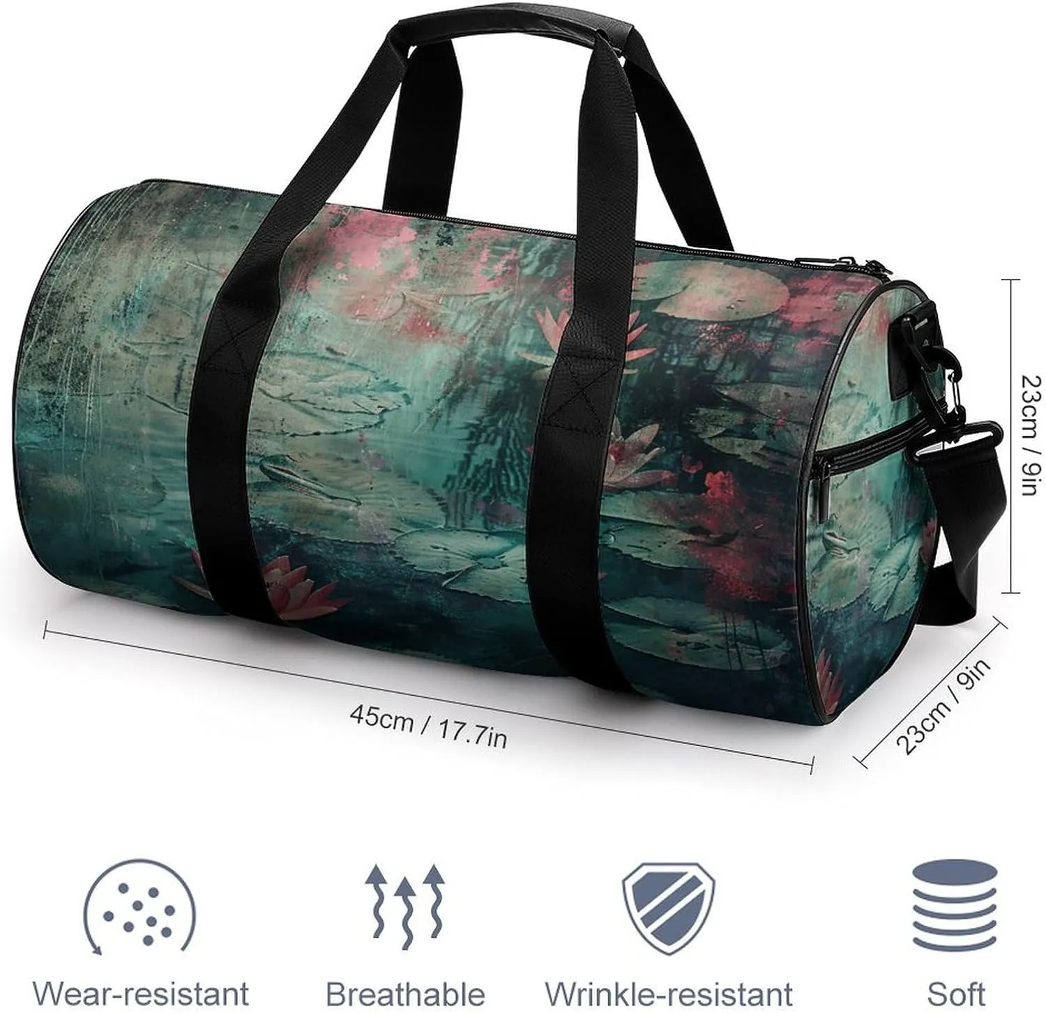 Gym Bag Water Lily Pond Duffel Bag for Men Women Overnight Bag with Shoe Compartment Workout Bags