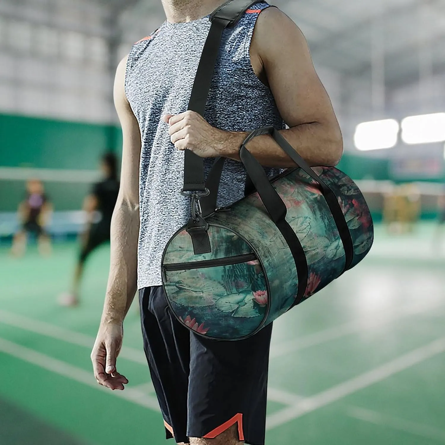 Gym Bag Water Lily Pond Duffel Bag for Men Women Overnight Bag with Shoe Compartment Workout Bags