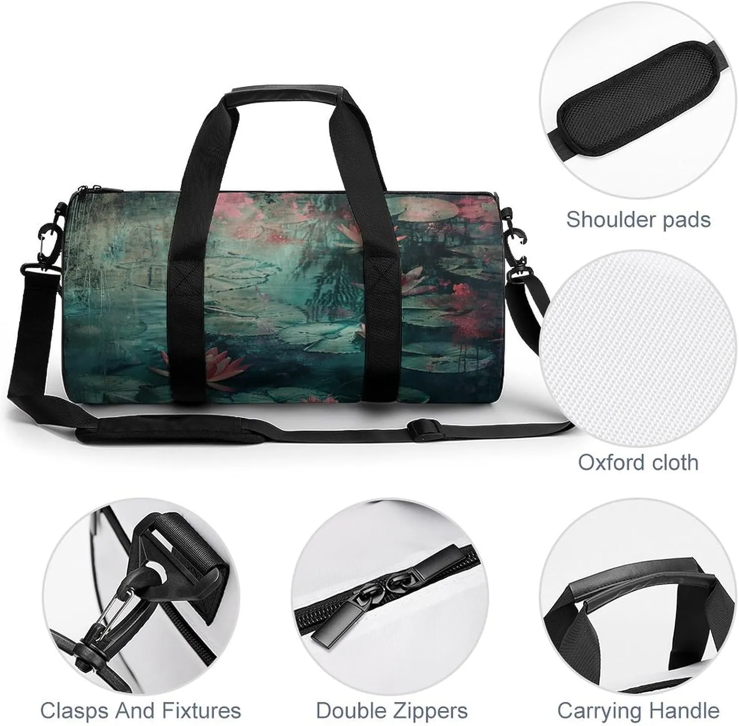 Gym Bag Water Lily Pond Duffel Bag for Men Women Overnight Bag with Shoe Compartment Workout Bags
