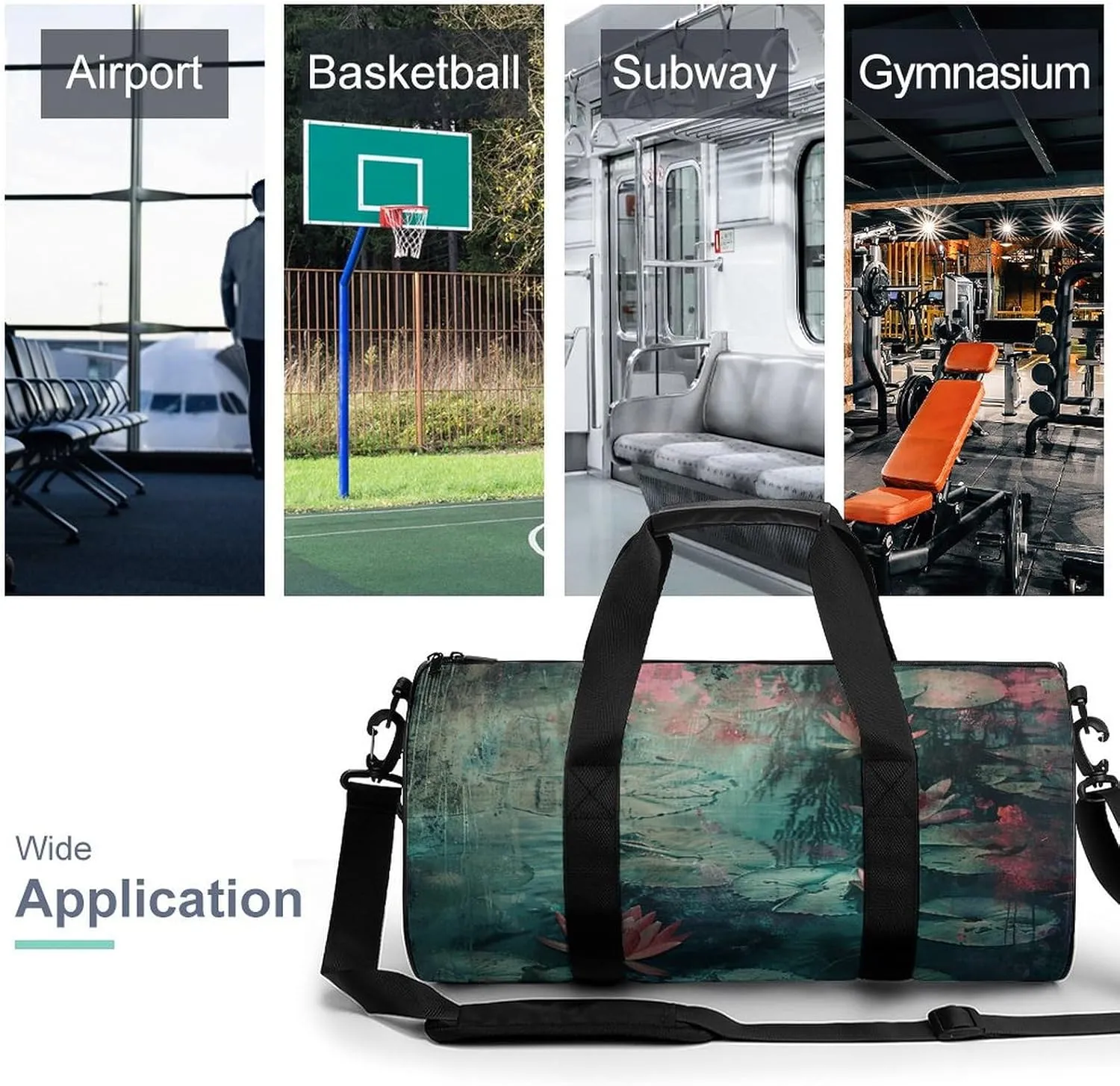 Gym Bag Water Lily Pond Duffel Bag for Men Women Overnight Bag with Shoe Compartment Workout Bags
