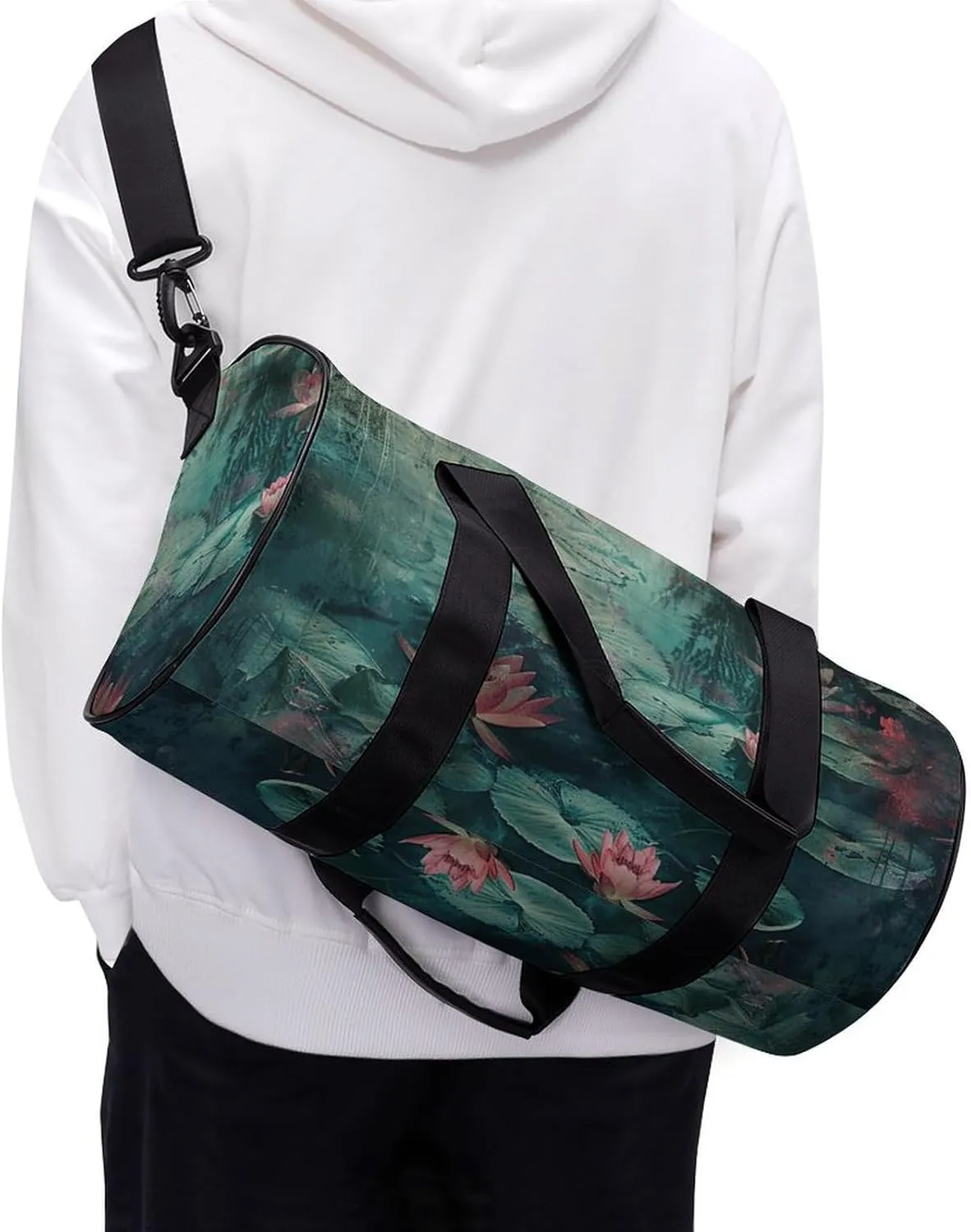 Gym Bag Water Lily Pond Duffel Bag for Men Women Overnight Bag with Shoe Compartment Workout Bags
