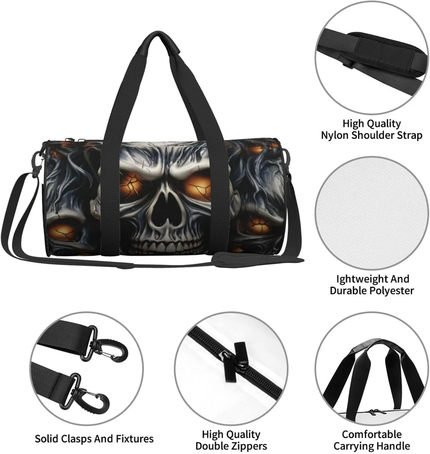Gym Bags Small Cool Evil Skull Duffel Bag Overnight Bag with Shoe Compartment Carryon Bag for Men Women