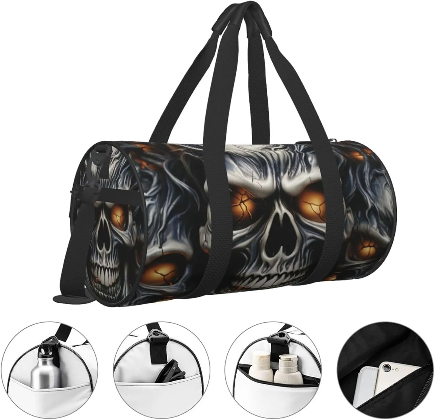 Gym Bags Small Cool Evil Skull Duffel Bag Overnight Bag with Shoe Compartment Carryon Bag for Men Women