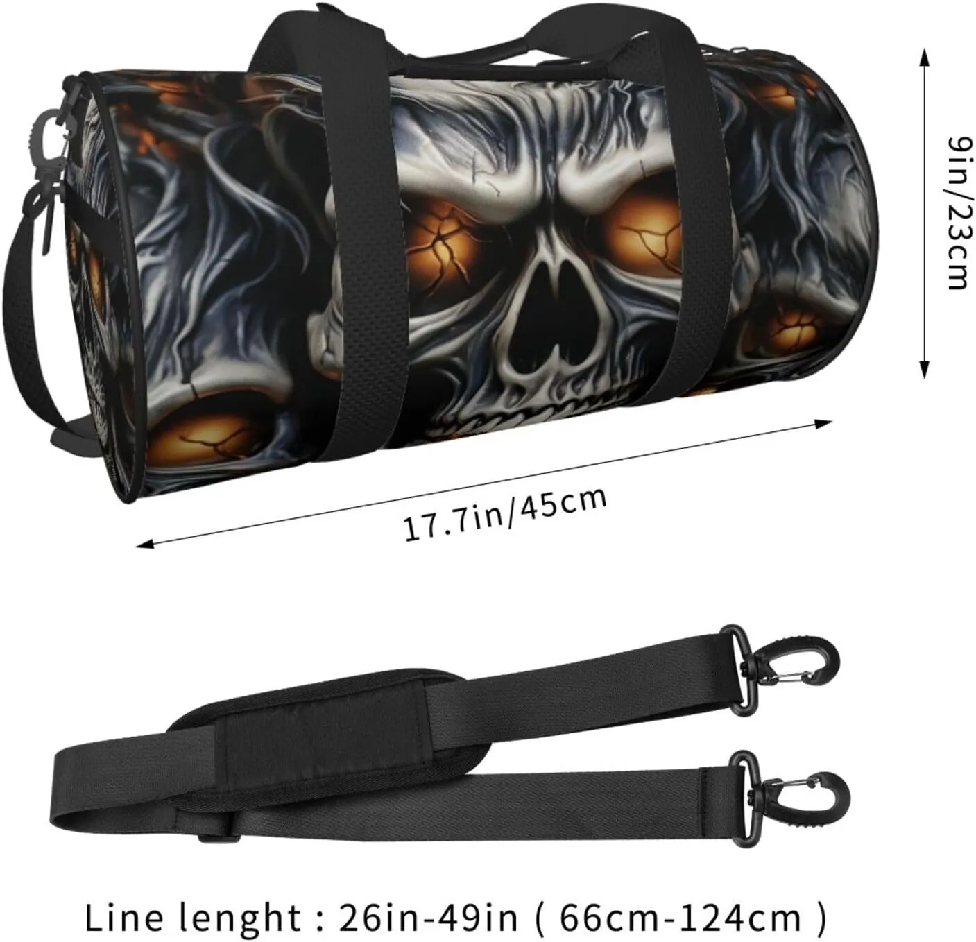 Gym Bags Small Cool Evil Skull Duffel Bag Overnight Bag with Shoe Compartment Carryon Bag for Men Women