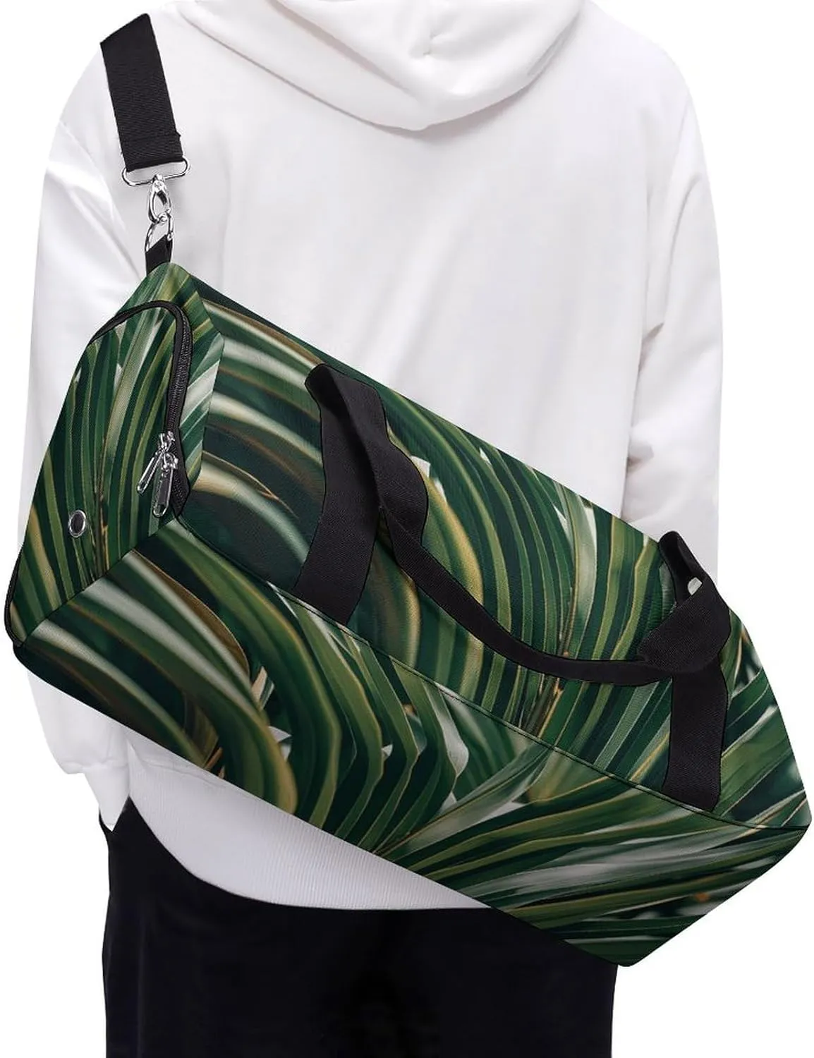 Gym Bags Small Green Leaves of Palm Tree Tropical Plant Duffel Bag Overnight Bag with Shoe Compartment Carryon Bag for Men Women