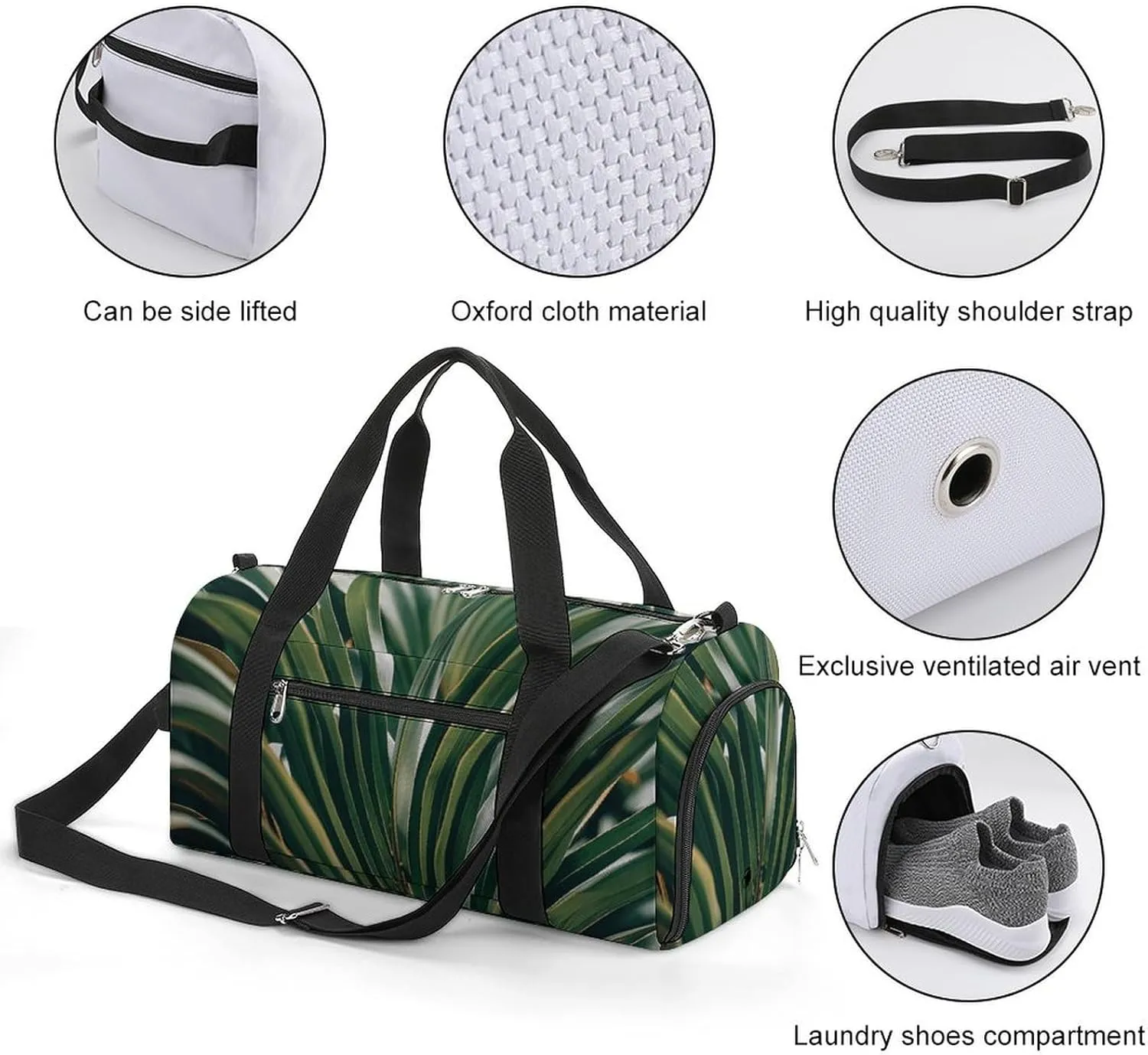 Gym Bags Small Green Leaves of Palm Tree Tropical Plant Duffel Bag Overnight Bag with Shoe Compartment Carryon Bag for Men Women