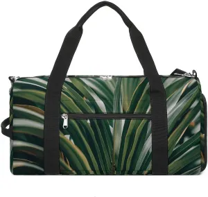 Gym Bags Small Green Leaves of Palm Tree Tropical Plant Duffel Bag Overnight Bag with Shoe Compartment Carryon Bag for Men Women