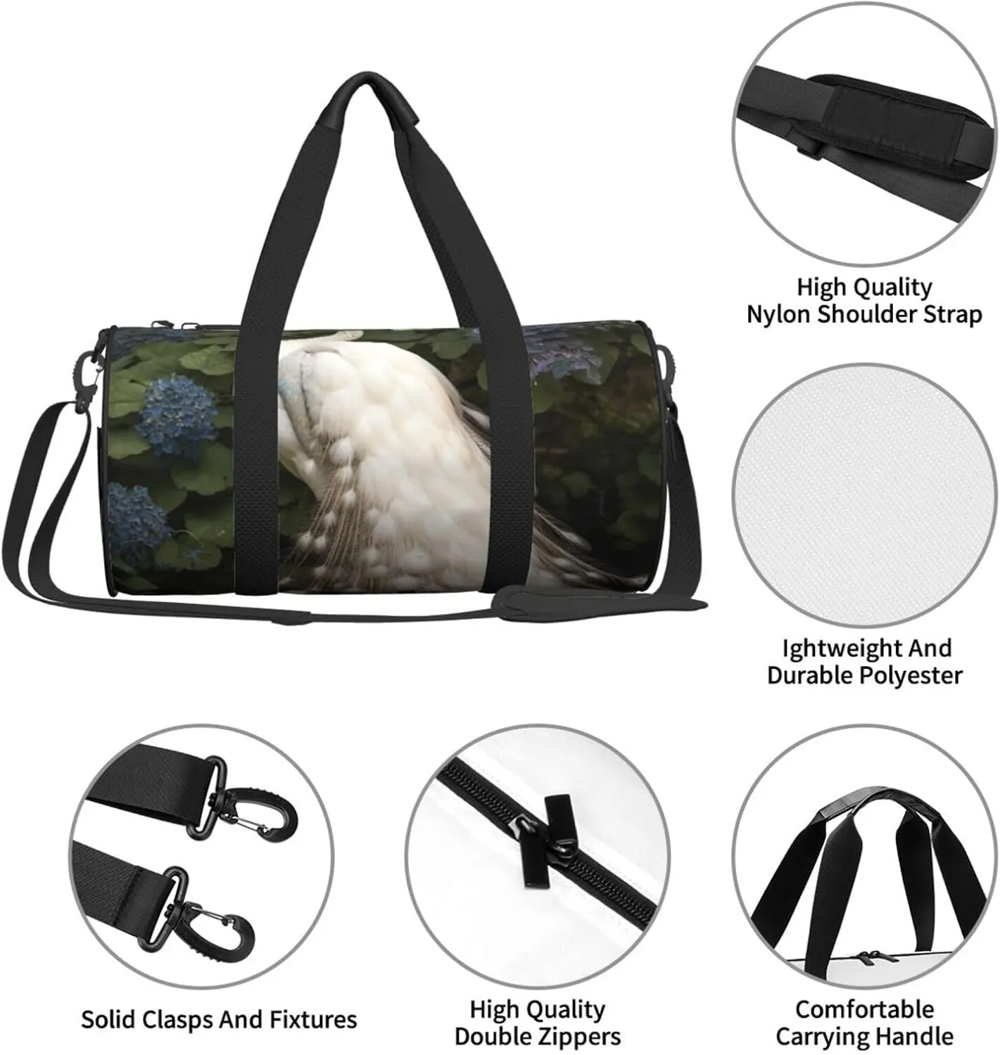 Gym Bags Small White Peacock Duffel Bag Overnight Bag with Shoe Compartment Carryon Bag for Men Women