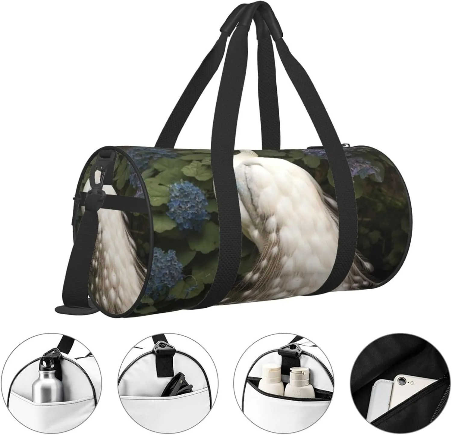 Gym Bags Small White Peacock Duffel Bag Overnight Bag with Shoe Compartment Carryon Bag for Men Women