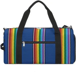 Gym Duffel Bag with Shoe Compartment Wet Pocket, Ethnic Blue Style Travel Bag for Men Women
