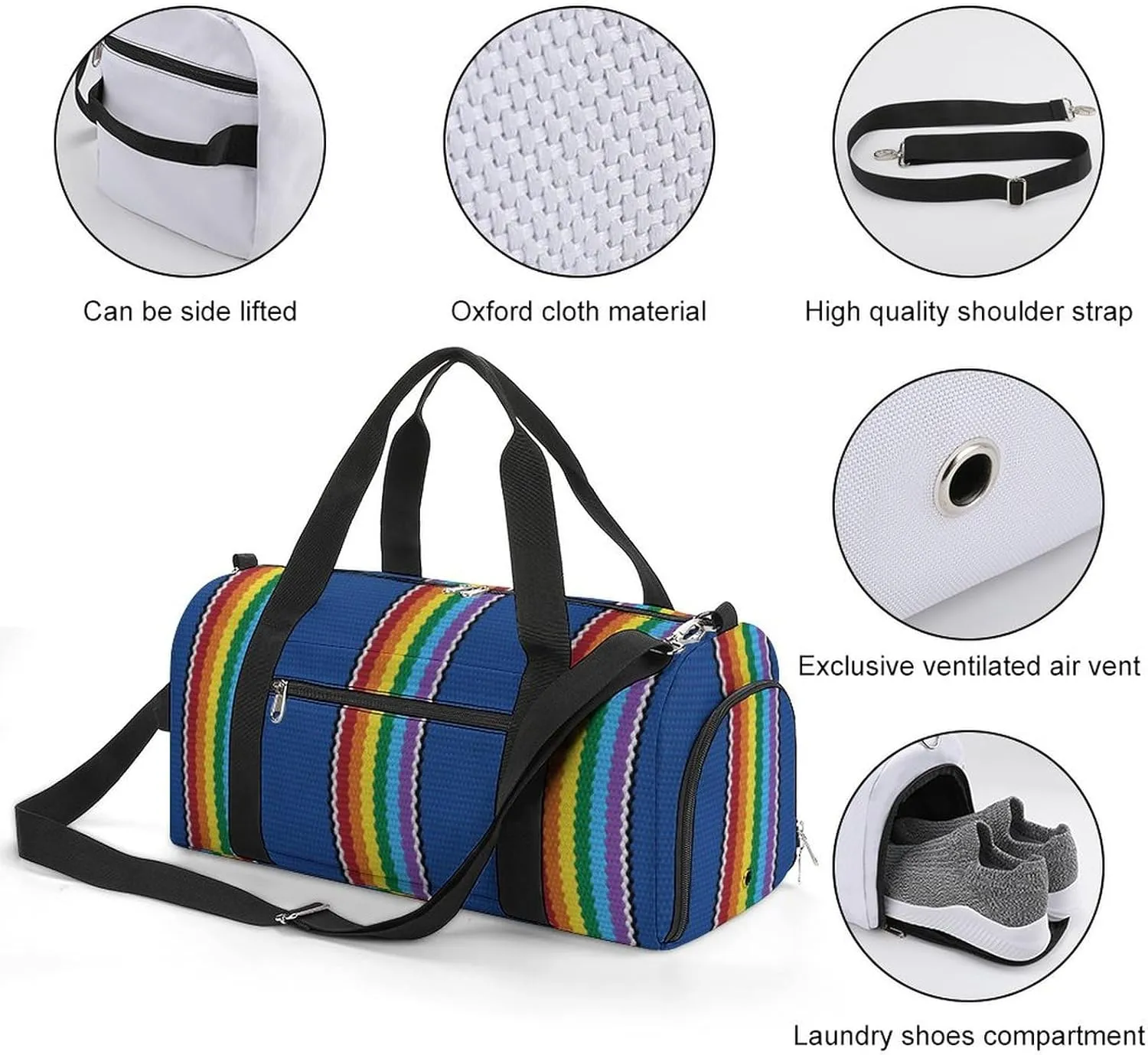 Gym Duffel Bag with Shoe Compartment Wet Pocket, Ethnic Blue Style Travel Bag for Men Women