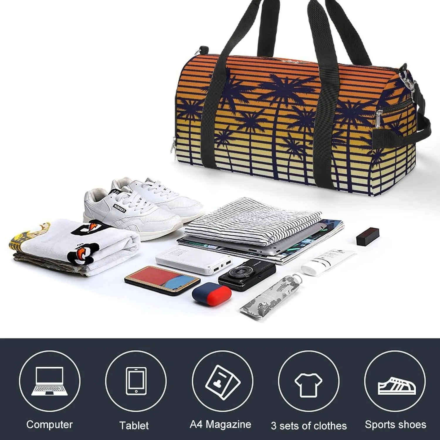 Gym Duffel Bag with Shoe Compartment Wet Pocket, Palms Trees Travel Bag for Men Women