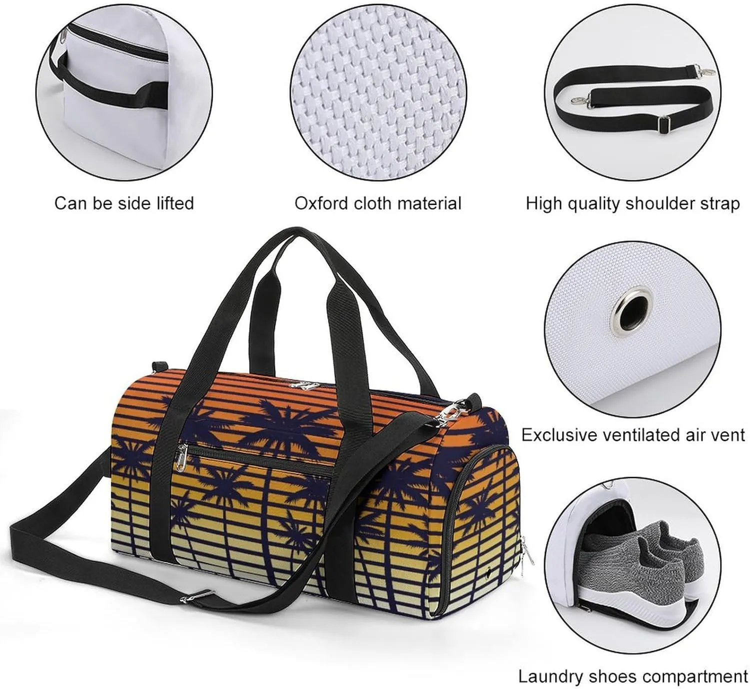 Gym Duffel Bag with Shoe Compartment Wet Pocket, Palms Trees Travel Bag for Men Women