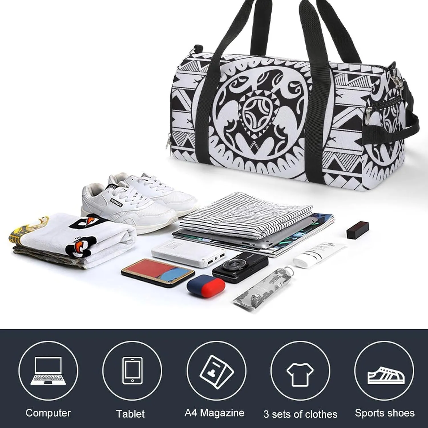 Gym Duffel Bag with Shoe Compartment Wet Pocket, Polynesian Aboriginal Travel Bag for Men Women, style-2