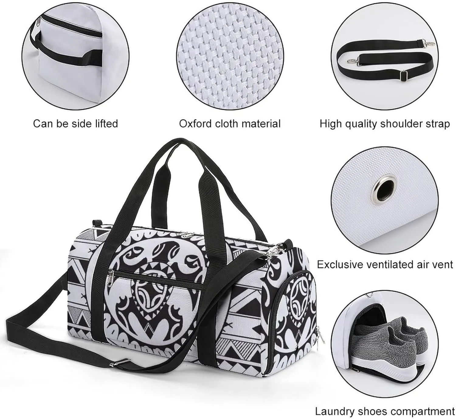 Gym Duffel Bag with Shoe Compartment Wet Pocket, Polynesian Aboriginal Travel Bag for Men Women, style-2