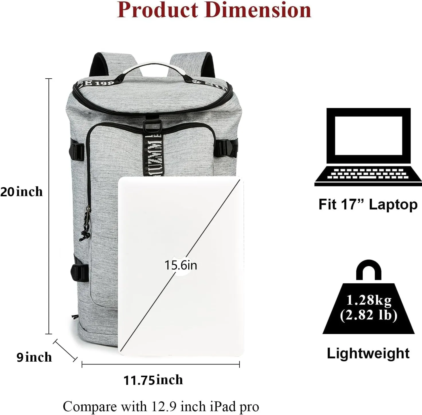 Gym Duffle Bag Waterproof black Laptop Backpack Suitable for Hiking, Fishing, Travel 40L Large Capacity Trendy Cool Lightweight Backpack for Men and Women
