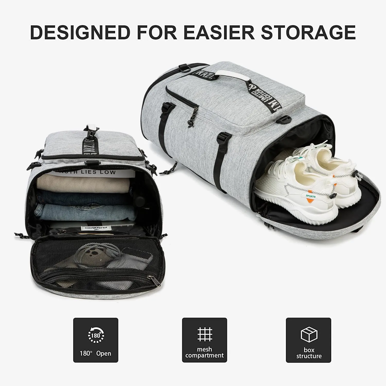 Gym Duffle Bag Waterproof black Laptop Backpack Suitable for Hiking, Fishing, Travel 40L Large Capacity Trendy Cool Lightweight Backpack for Men and Women