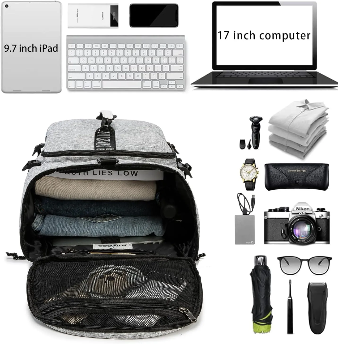 Gym Duffle Bag Waterproof black Laptop Backpack Suitable for Hiking, Fishing, Travel 40L Large Capacity Trendy Cool Lightweight Backpack for Men and Women