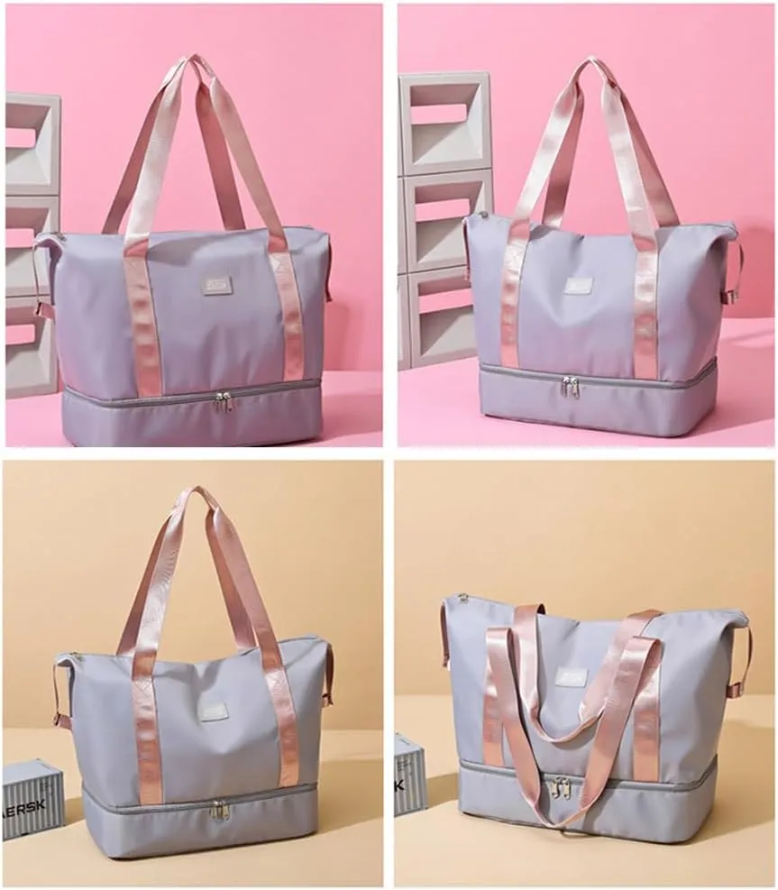 Gym Tote Bag for Women Foldable Overnight Weekender Duffle Bags Shoulder Carry on luggage Bag with Trolley Sleeve