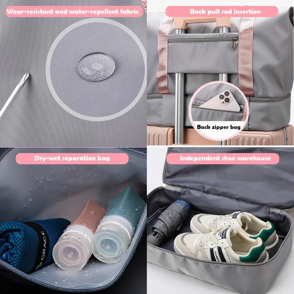 Gym Tote Bag for Women Foldable Overnight Weekender Duffle Bags Shoulder Carry on luggage Bag with Trolley Sleeve
