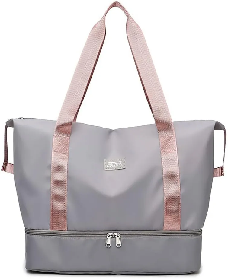 Gym Tote Bag for Women Foldable Overnight Weekender Duffle Bags Shoulder Carry on luggage Bag with Trolley Sleeve