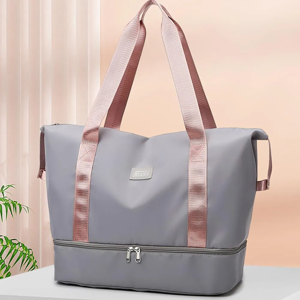 Gym Tote Bag for Women Foldable Overnight Weekender Duffle Bags Shoulder Carry on luggage Bag with Trolley Sleeve