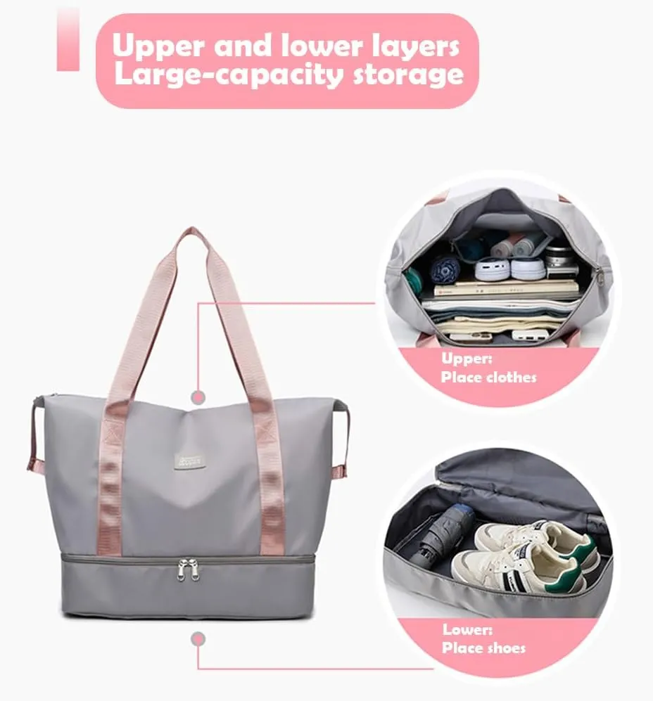 Gym Tote Bag for Women Foldable Overnight Weekender Duffle Bags Shoulder Carry on luggage Bag with Trolley Sleeve