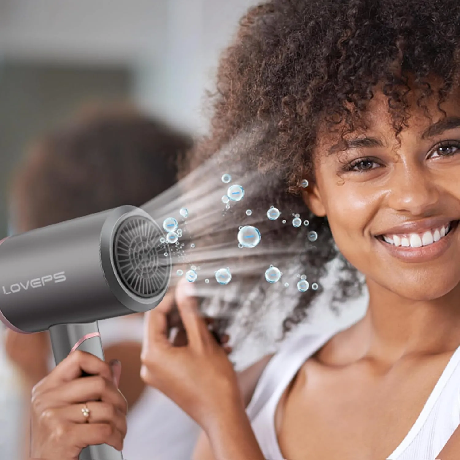 Hair Blow Dryer with Diffuser, 1800W Ionic Blow Dryer, Foldable Handle Travel Hair Dryer, Constant Temperature Hair Care Without Hair Damage, Rose Gold