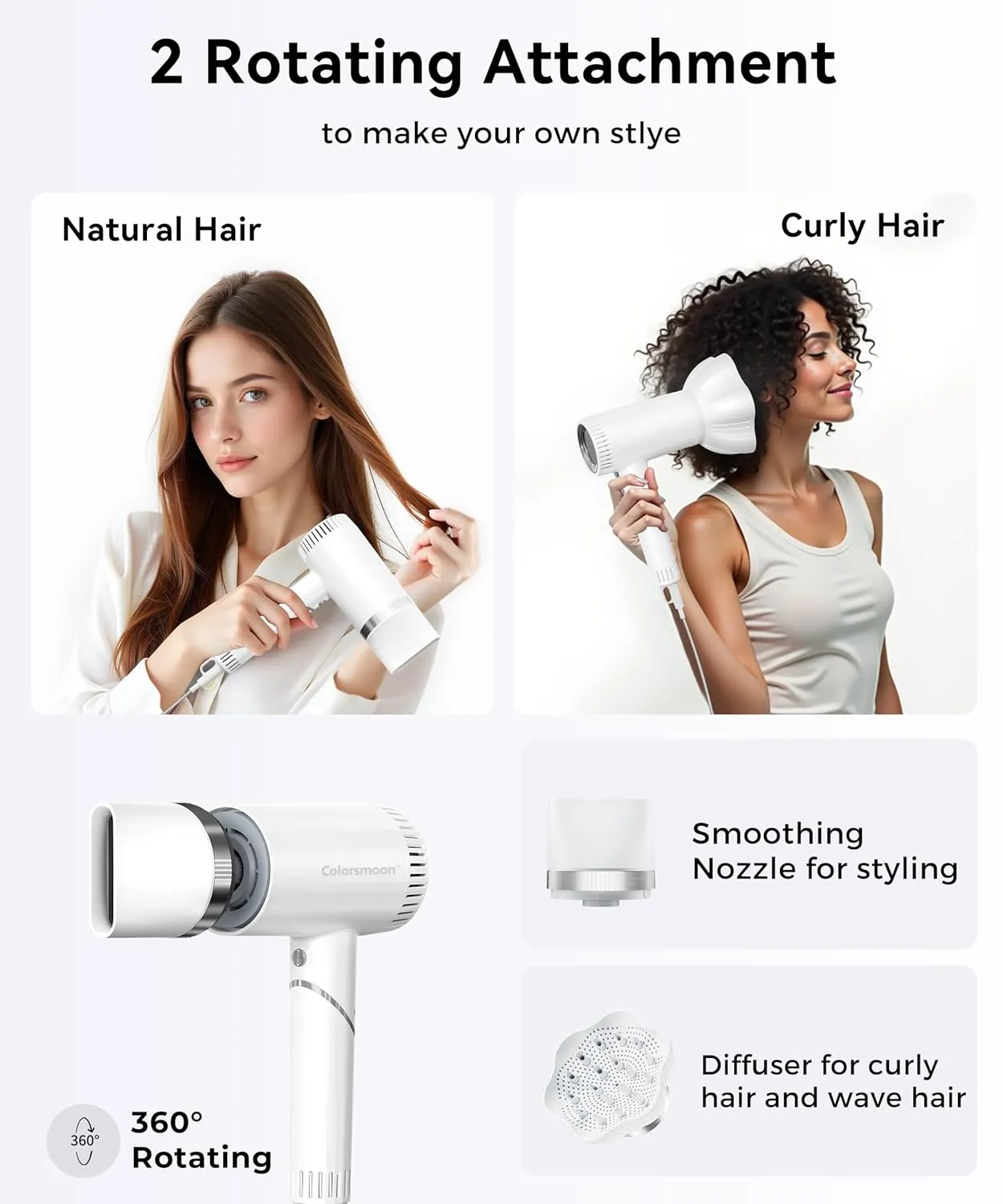Hair Dryer, 100,000 RPM High-Speed Blow Dryers for Women & Men, Fast-Drying, 500 Million Negative Ions, Heat-Control, Low-Noise with Diffuser & Nozzle, Compact Foldable for Home Travel Use