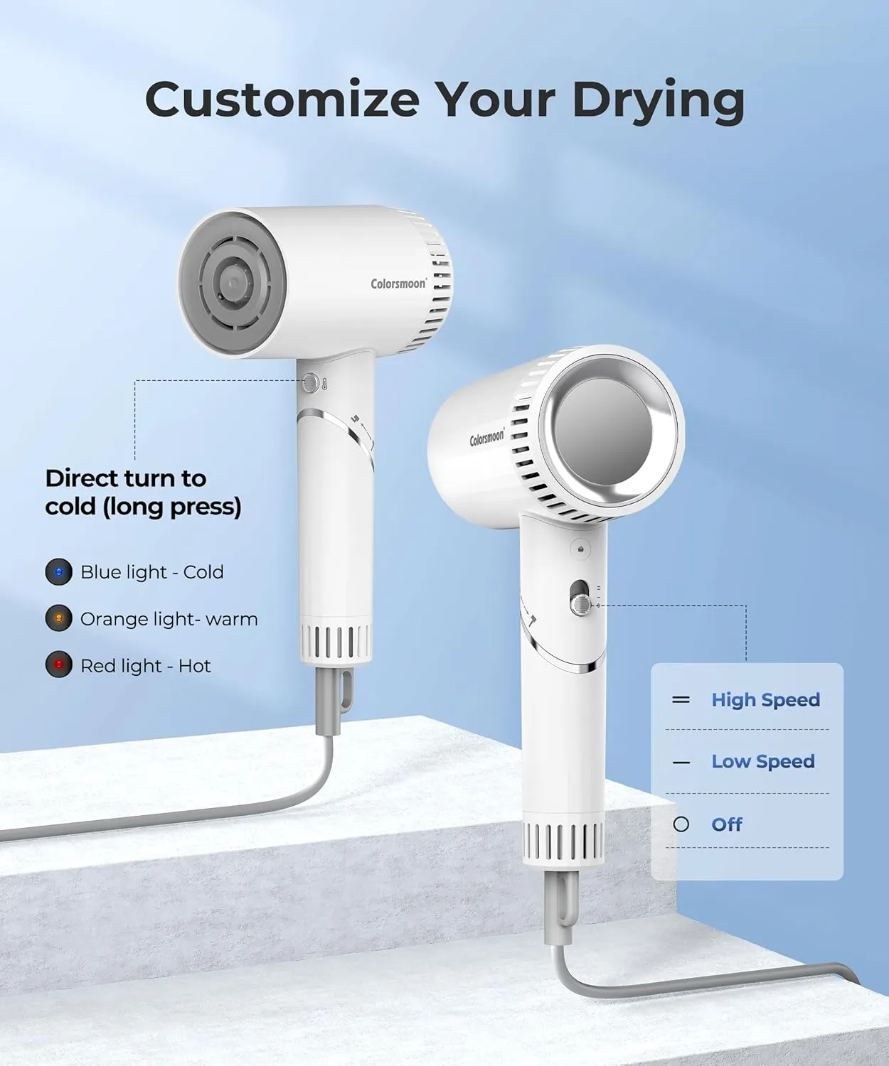 Hair Dryer, 100,000 RPM High-Speed Blow Dryers for Women & Men, Fast-Drying, 500 Million Negative Ions, Heat-Control, Low-Noise with Diffuser & Nozzle, Compact Foldable for Home Travel Use