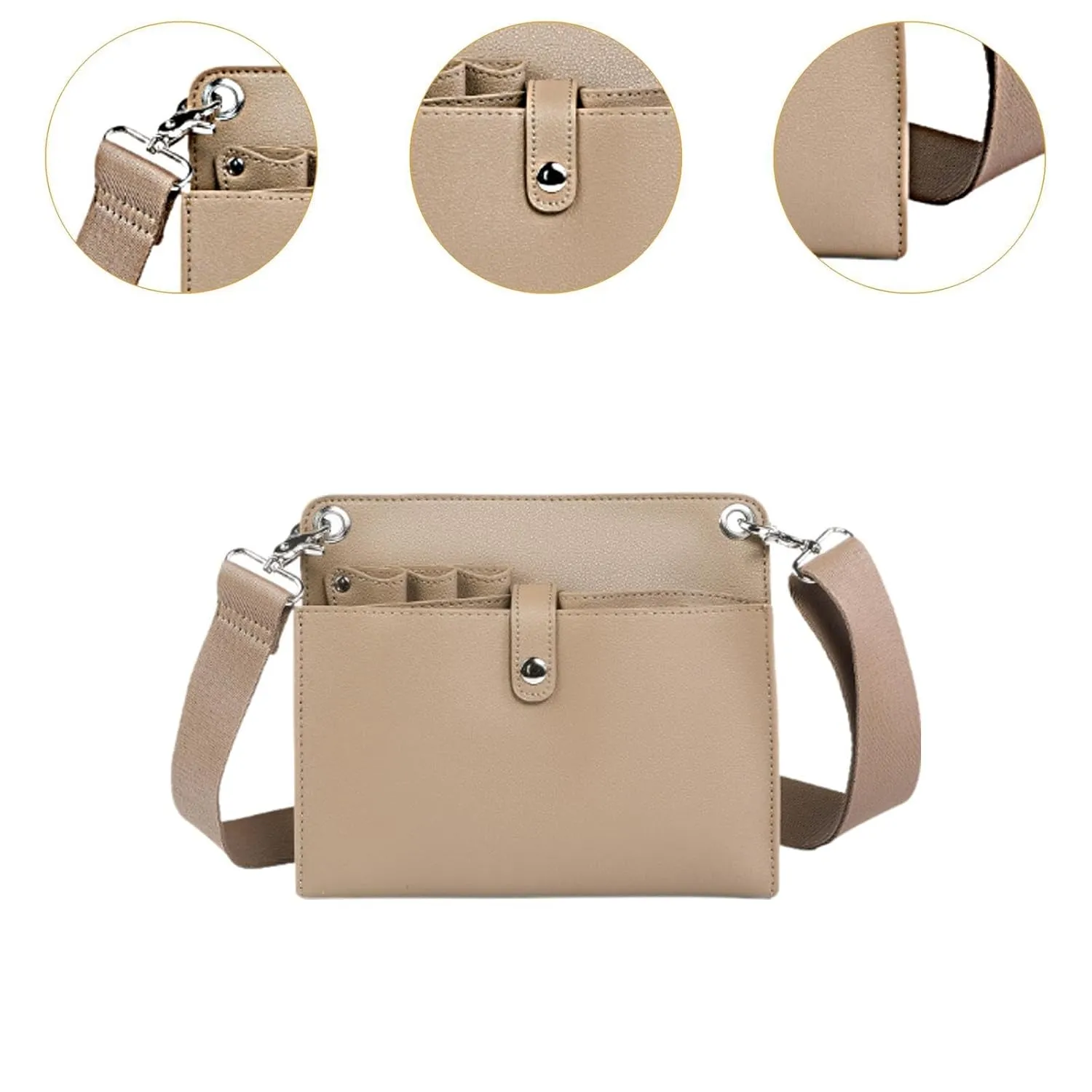 Hair Scissor Bag Hair Stylist Tools Bag PU Leather with Shoulder Belt Organizer Shoulder Bag for Groomers Hairdressers Salon, Coffee