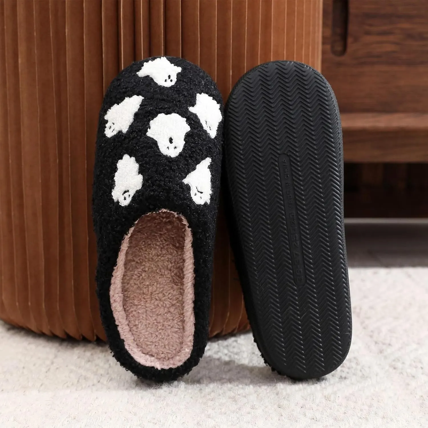 Halloween Slippers for Women and Men, Pumpkin With Bats, Ghost Face, Black Spooky House Indoor Outdoor, Cozy Fall and Winter