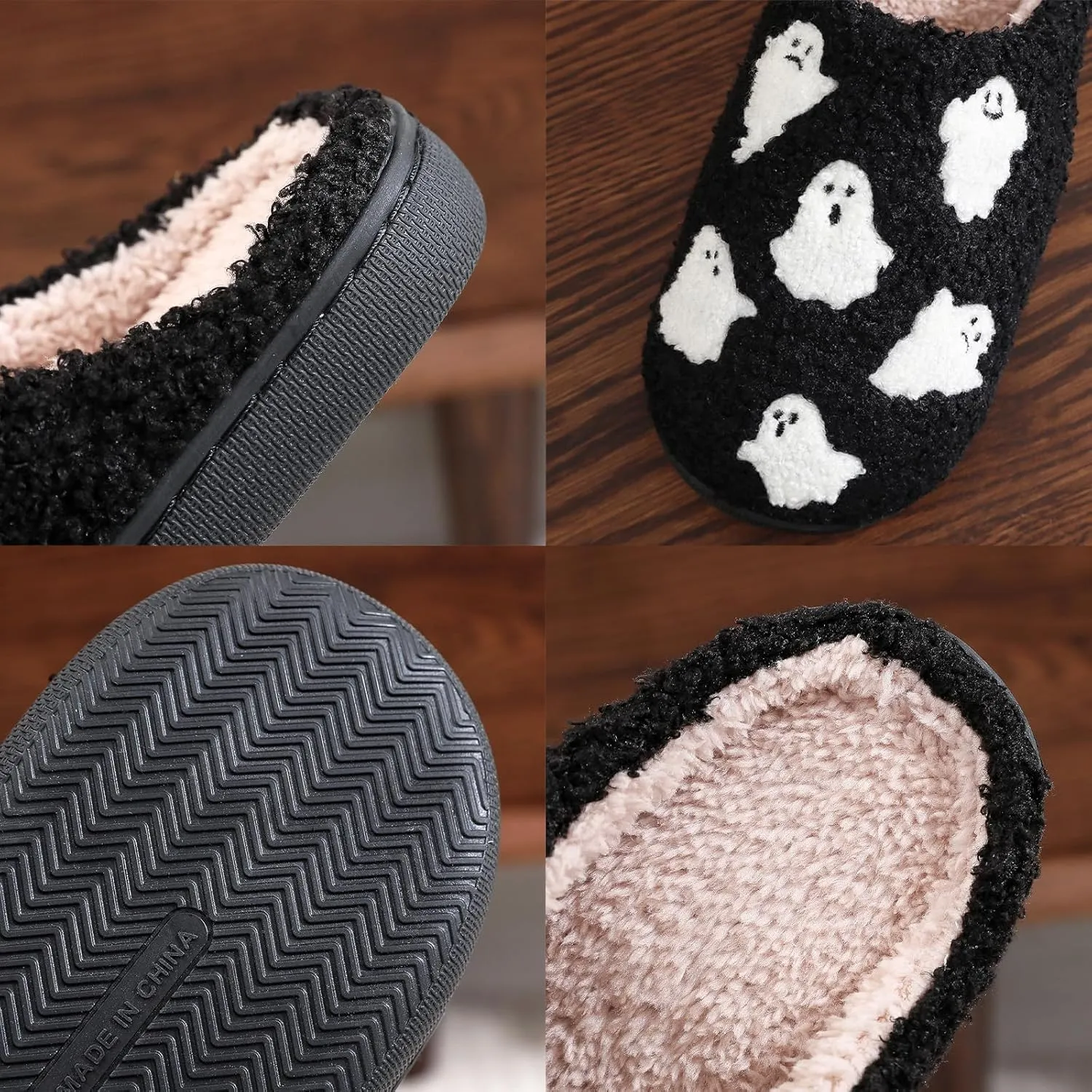 Halloween Slippers for Women and Men, Pumpkin With Bats, Ghost Face, Black Spooky House Indoor Outdoor, Cozy Fall and Winter