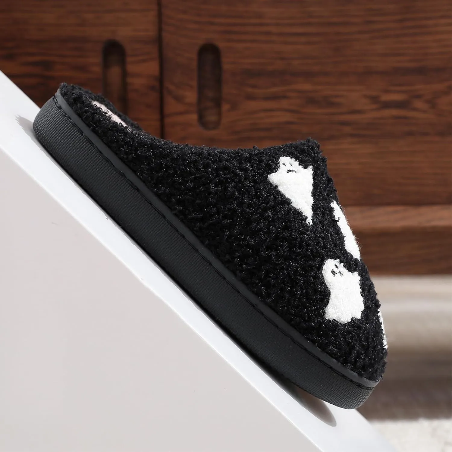 Halloween Slippers for Women and Men, Pumpkin With Bats, Ghost Face, Black Spooky House Indoor Outdoor, Cozy Fall and Winter