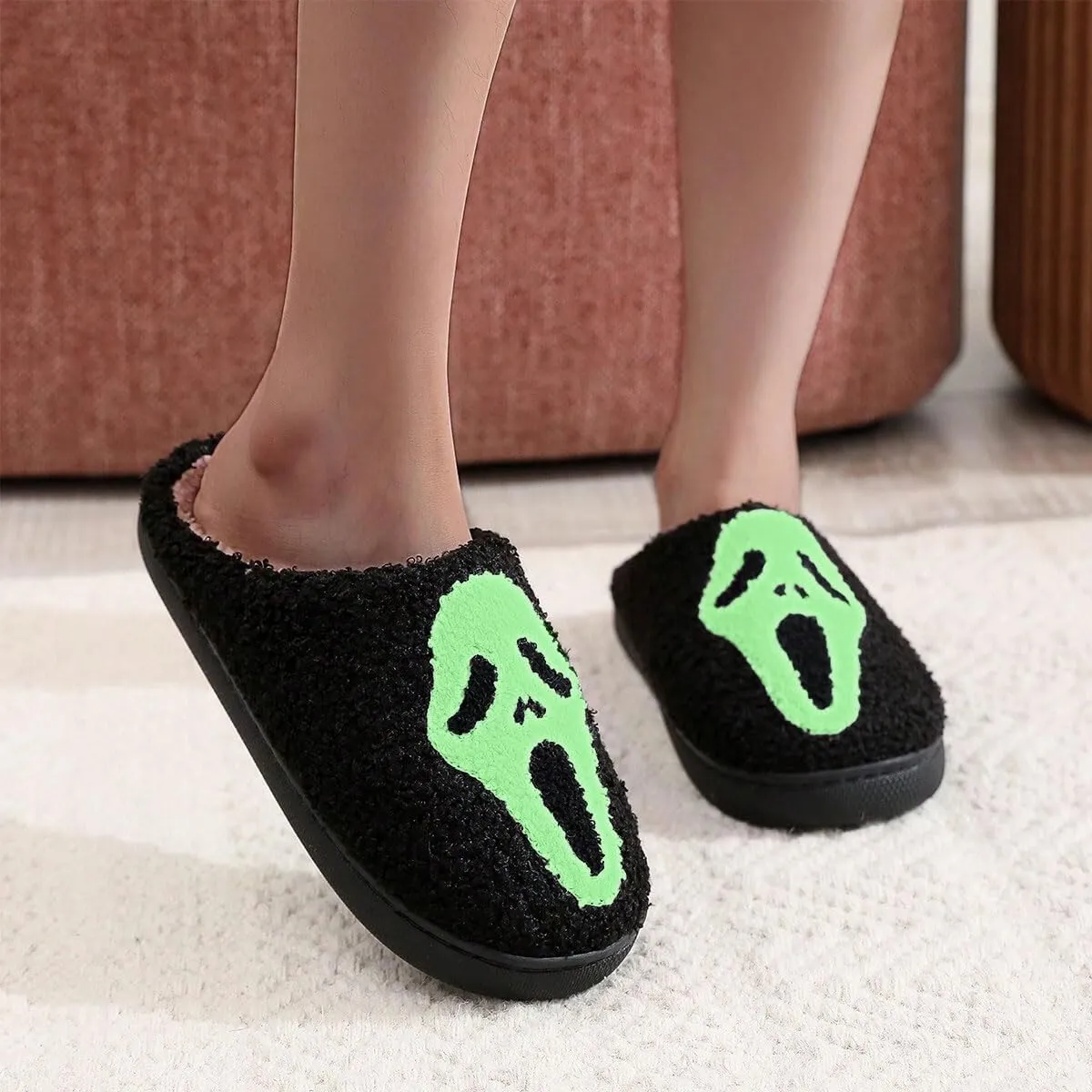 Halloween Slippers For Women Skull Cartoon Slippers For Couples, Indoor Home Slippers Men,Slip on Anti-Skid Sole