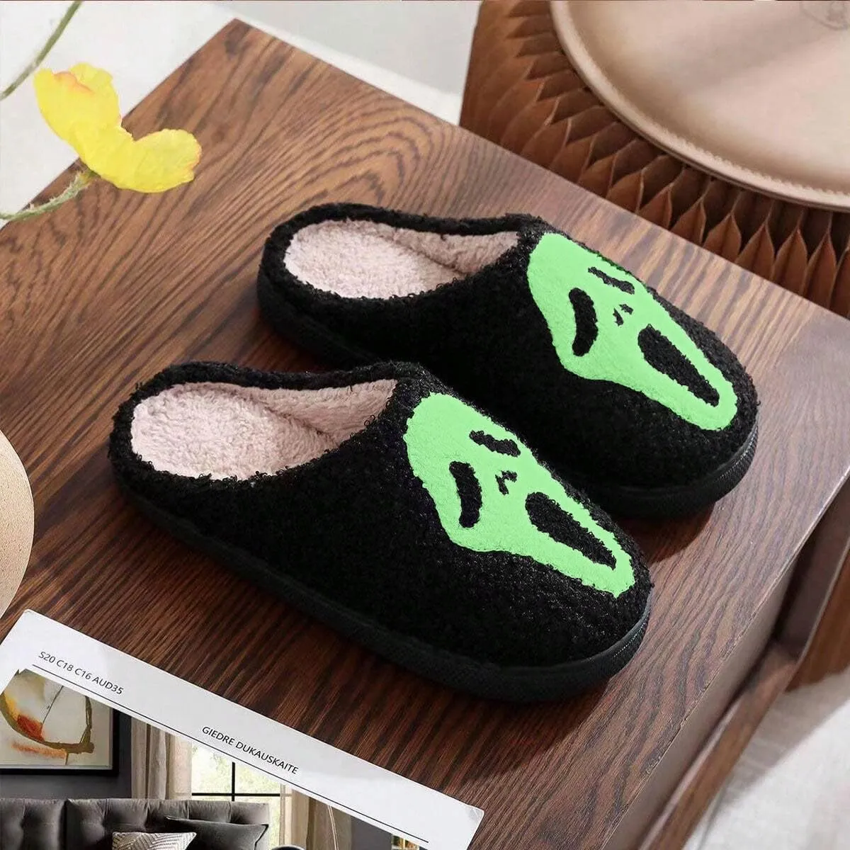 Halloween Slippers For Women Skull Cartoon Slippers For Couples, Indoor Home Slippers Men,Slip on Anti-Skid Sole