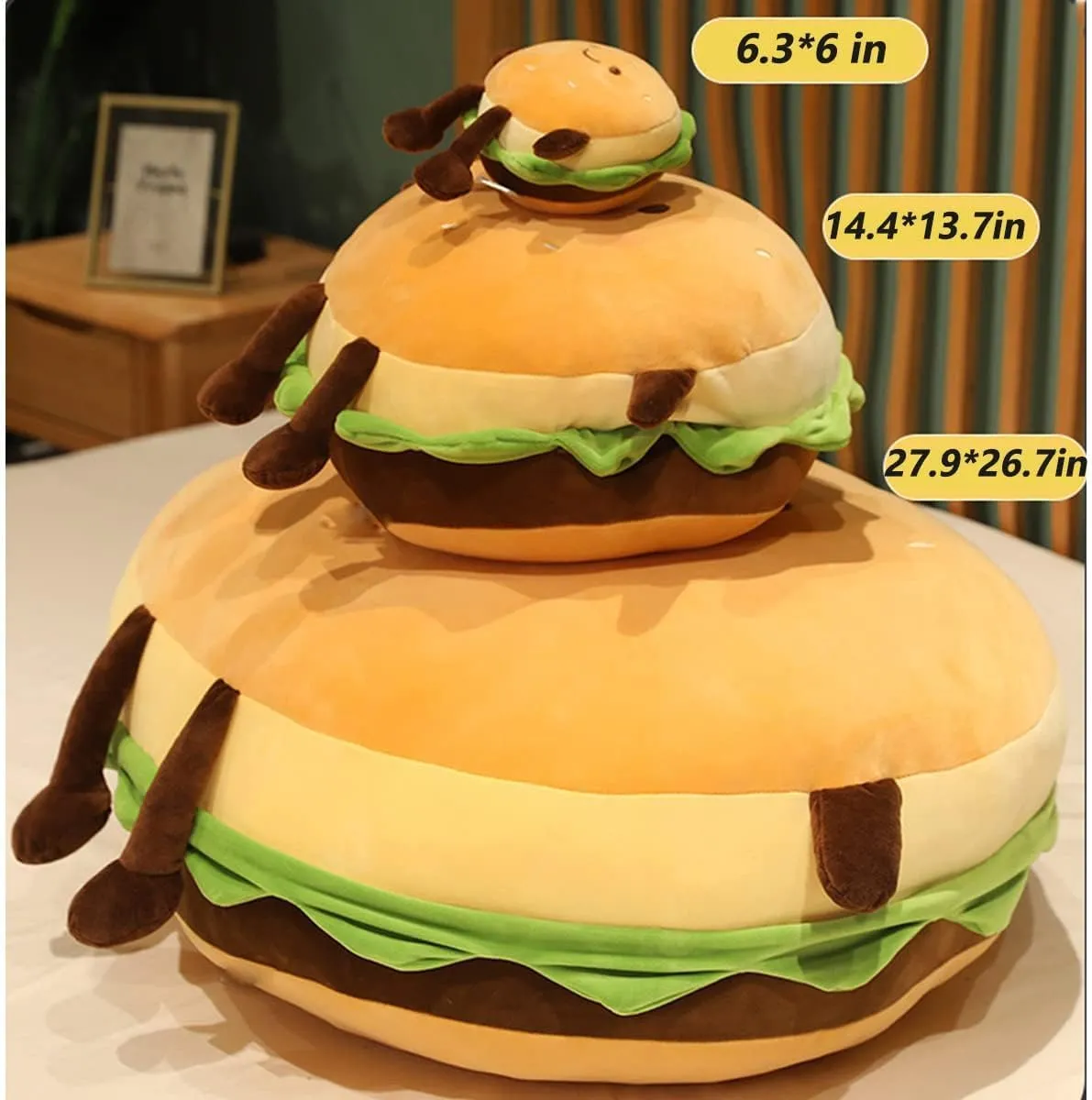 Hamburger Plush Toy - Hamburger Stuffed Toys - Cute Food Plush Pillow - Room Decor Holiday Birthday for Kids Boys Girls (6")