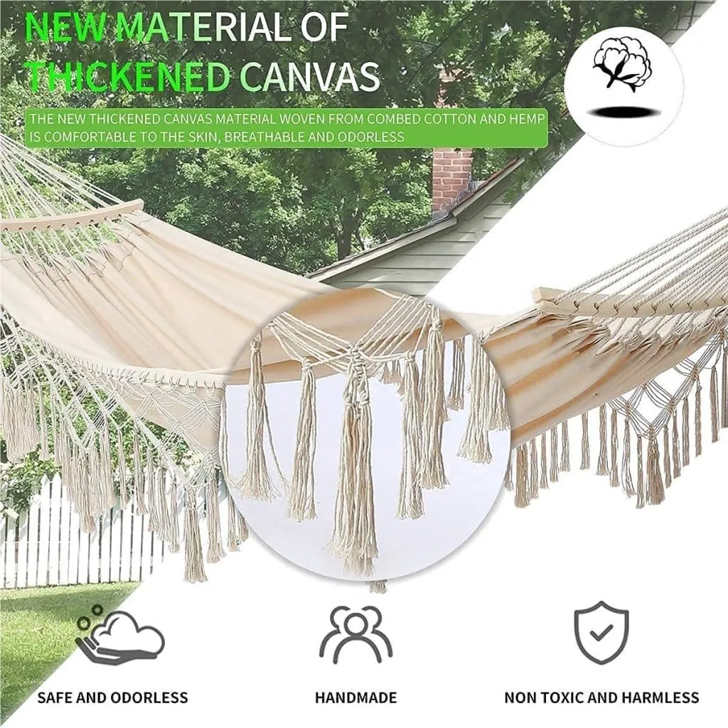 Hammock Outdoor Hammock Single Double Camping Hanging Tree Outdoor Indoor Thick Canvas Leisure Homestay Decoration Hammocks for Outside(D)