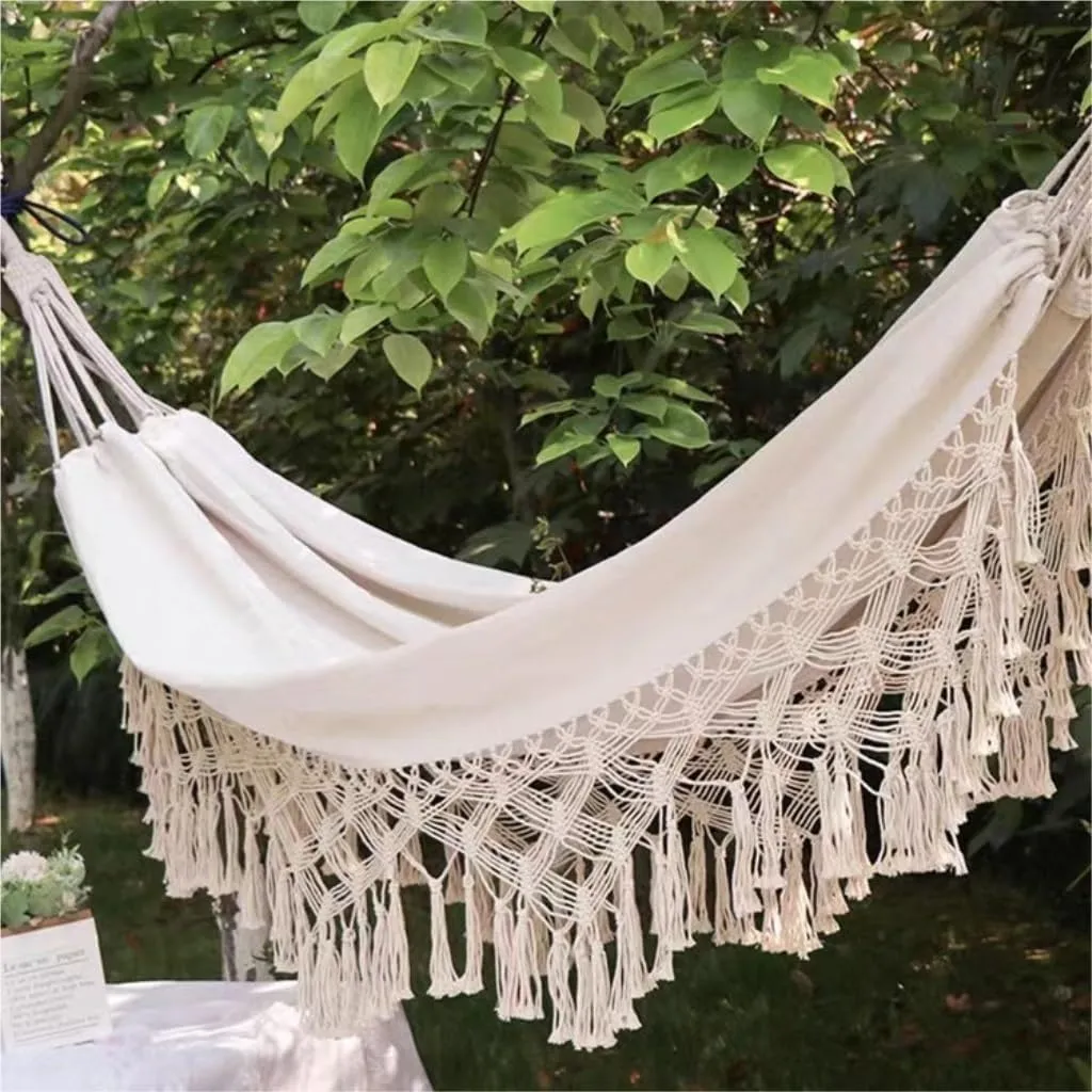 Hammock Outdoor Hammock Single Double Camping Hanging Tree Outdoor Indoor Thick Canvas Leisure Homestay Decoration Hammocks for Outside(D)