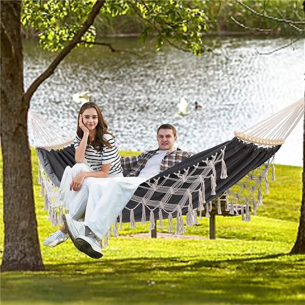 Hammock Outdoor Hammock Single Double Camping Hanging Tree Outdoor Indoor Thick Canvas Leisure Homestay Decoration Hammocks for Outside(D)